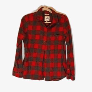 American Eagle Shirt M Red & Gray Plaid Button Down Cabincore Gorpcore Cotton